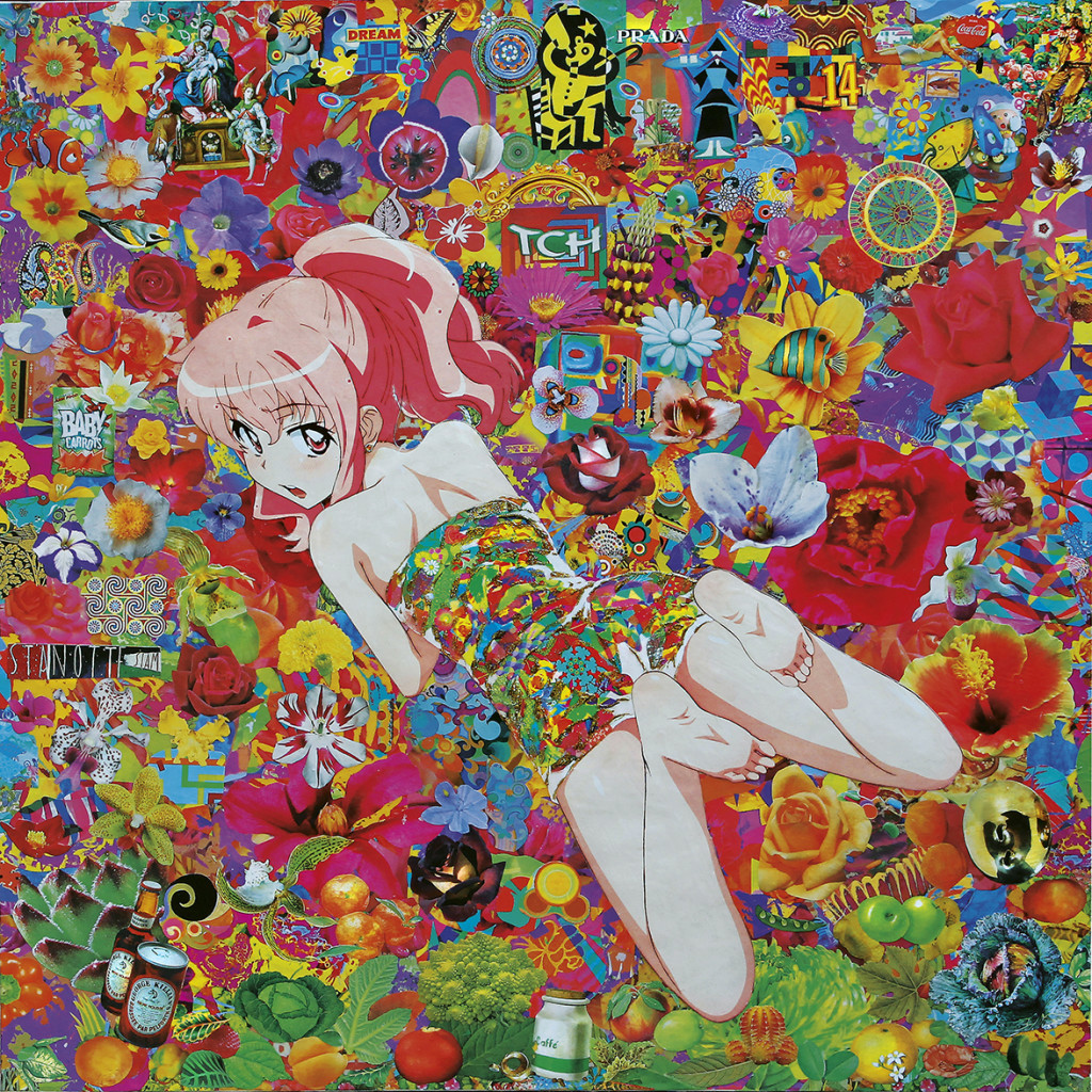 Felipe Cardena, Flowers Mimesis, collage on canvas, cm 100x100.