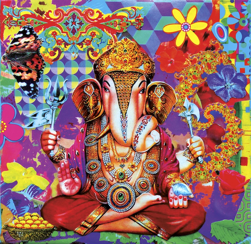 Flower Ganesh, 2014 collage on canvas, 20x20